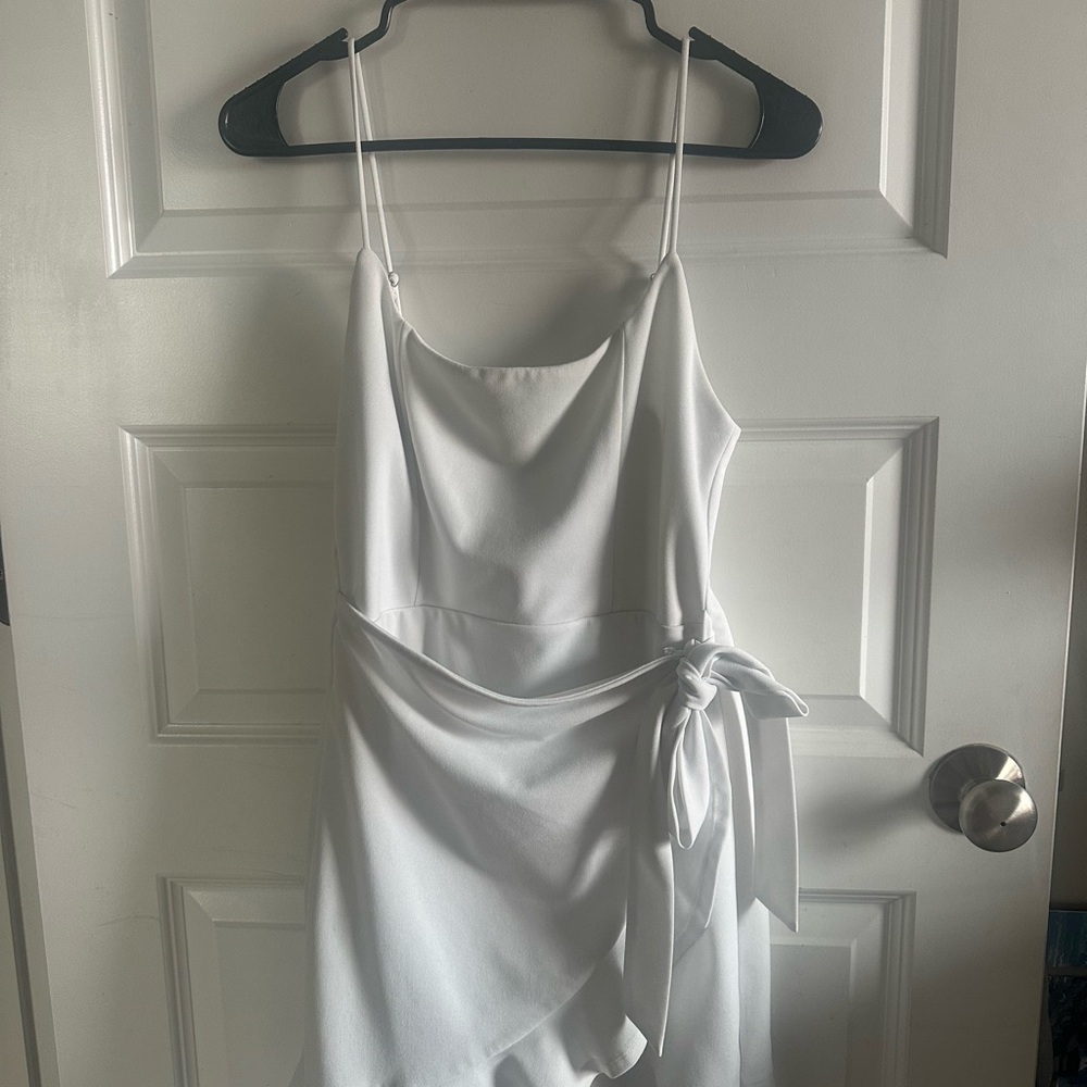 Lucy in the Sky White Spaghetti Strap Tie-Waist Mini Dress
